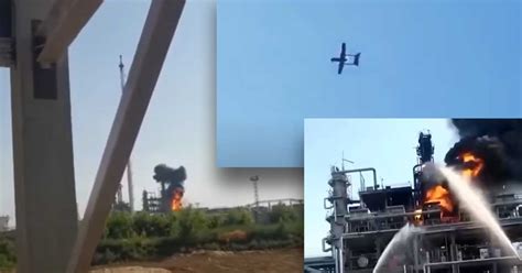 drone crashes  russian oil refinery explodes