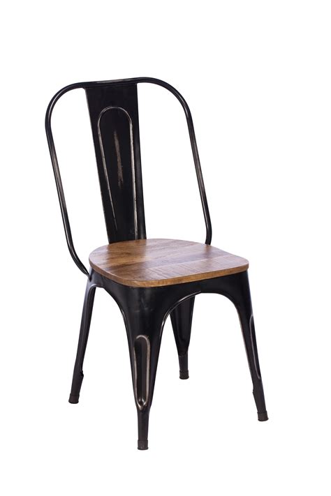Imari Industrial Metal Dining Chair With Wooden Seat Black