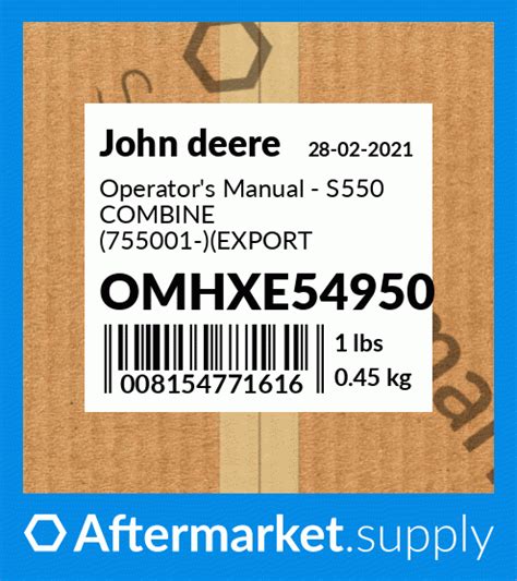 omhxe operators manual  combine  export ed omhxe fits john deere
