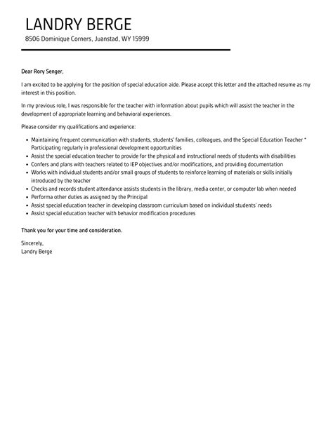 Special Education Aide Cover Letter Velvet Jobs