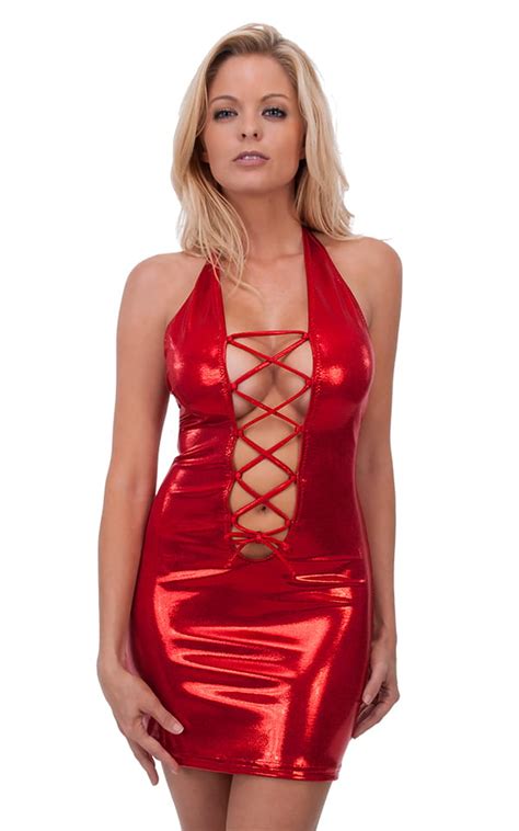 Lace Up Bodycon Club Mini Dress In Mystique Red