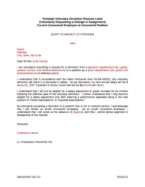 voluntary demotion letter   template pdffiller