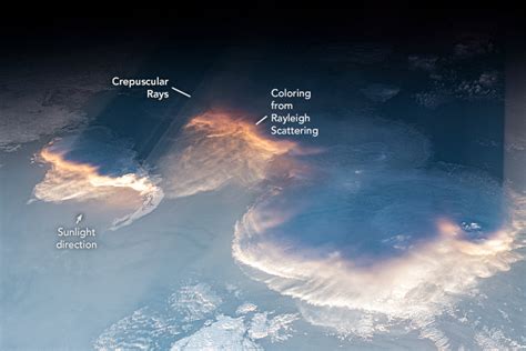 twilight rays  rayleigh scattering  shown  space