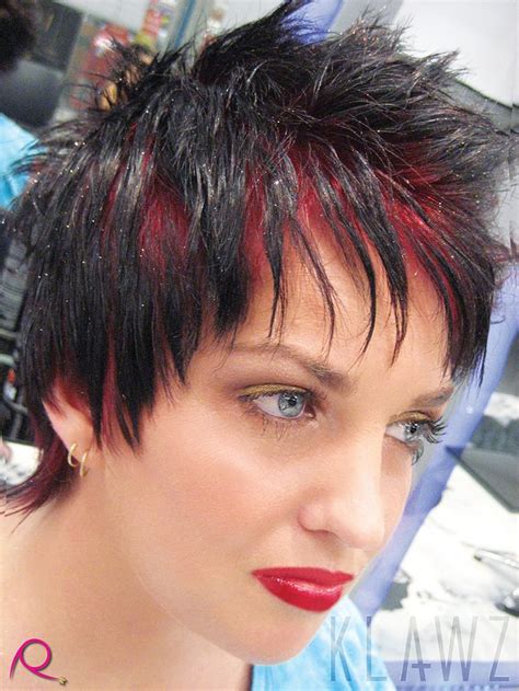 short hair black  bright red roots  glitter hairspray short bright red hair black