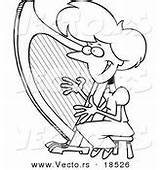 Coloring Vector Cartoon Outlined Harp Playing Woman Musician Royalty Stock sketch template