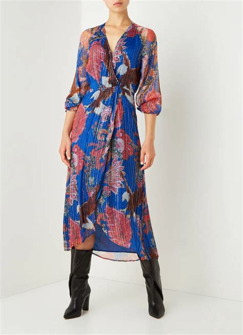 alix  label maxi jurk met bloemenprint en lurex kobaltblauw de bijenkorf alix kimono top