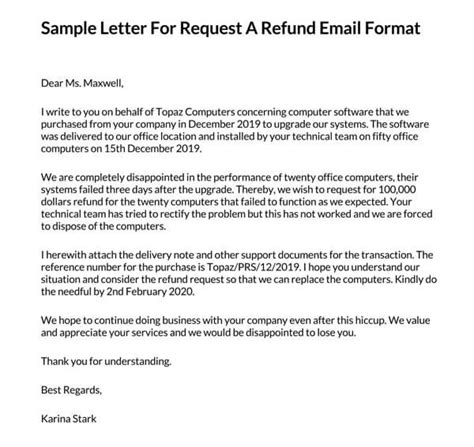 refund request letter sample templates