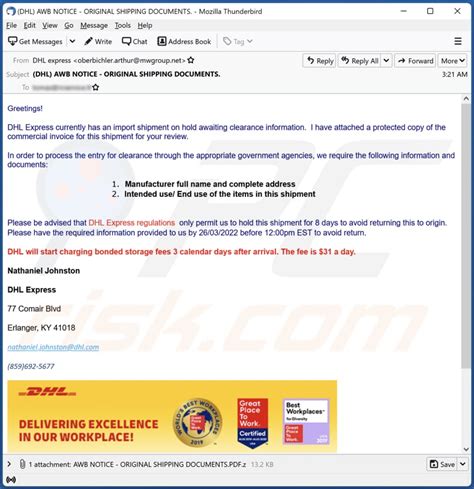 dhl express import shipment  hold email virus removal  recovery steps