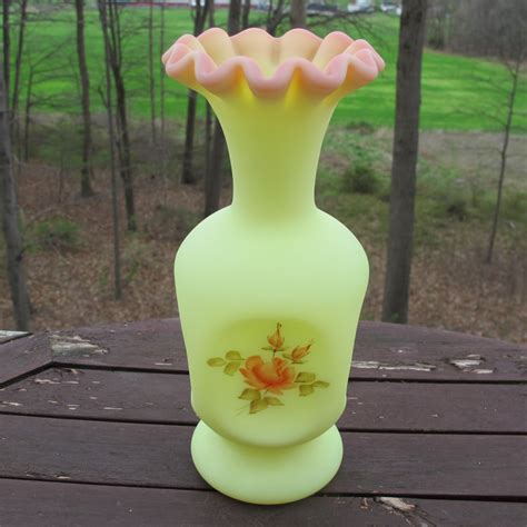 Fenton Hand Painted Roses Burmese Glass Pinched Vase 7359 Rb Carnival