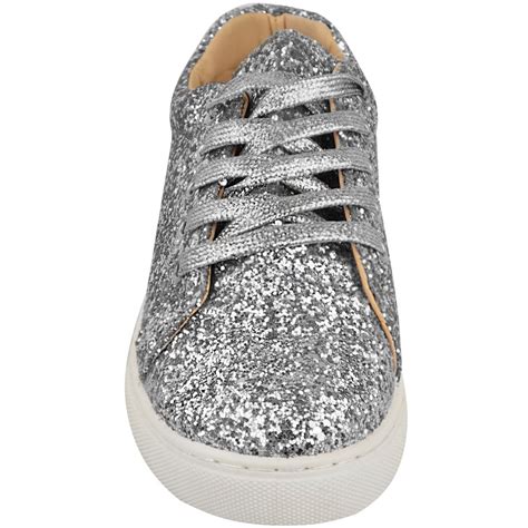 womens ladies lace  glitter sparkly trainers sneakers gym pumps