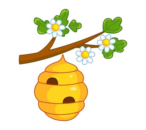 Premium Vector A Bee Hive Hangs On A Tree Branch Vector Illustration