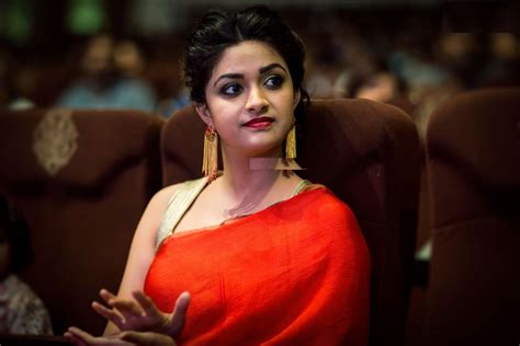 Tamil Actr Team Keerthi Suresh Cute Red Saree At 9th Edison Awards