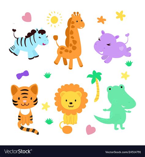 cute jungle animal collection royalty  vector image