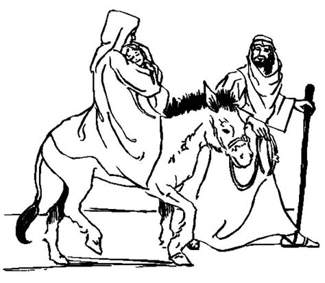 mary carrying baby jesus  joseph   donkey coloring pages