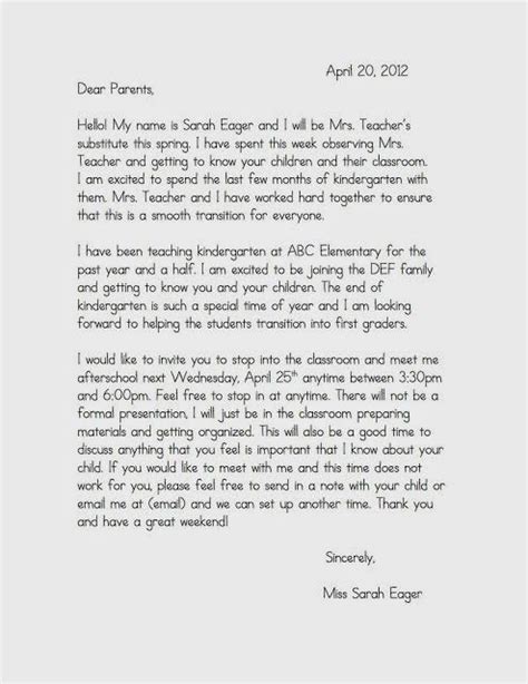 teacher introduction letter  parents sample thankyou letter