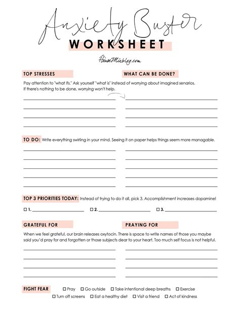anxiety buster worksheet  printable    stress  fear
