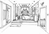 Perspective Drawing Colouring Coloring Study Bedroom sketch template