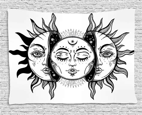 buy moon tapestry monochrome sun  moon pattern