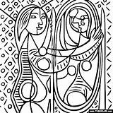 Coloring Cubism Designlooter Pablo Picasso Mirror Painting Before Girl sketch template