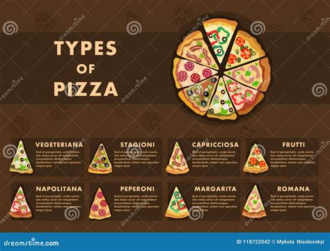 types  pizza menu pizzeria concept stock vector