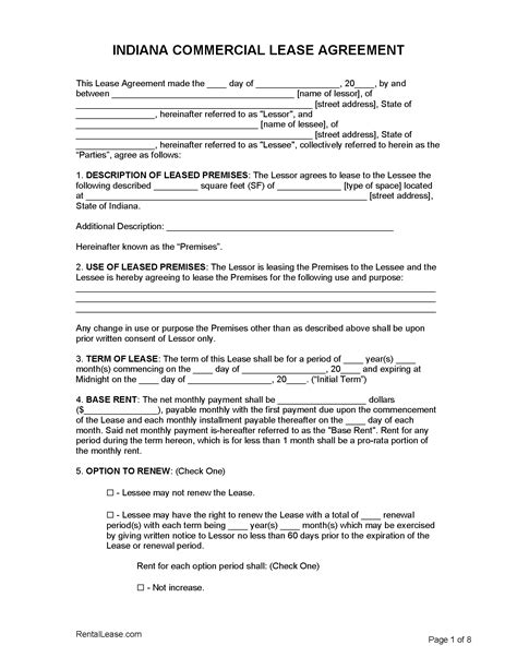 indiana rental lease agreement templates  word