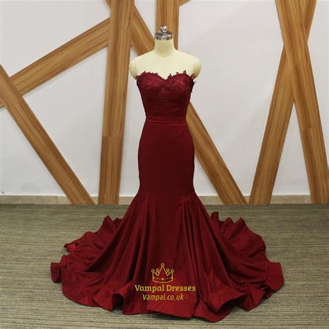 burgundy sweetheart mermaid prom dress with appliques and