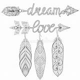 Coloring Adult Dream Bohemian Feathers Pages Boho Arrows Set Arrow Illustration Amulet Henna Pink Background sketch template
