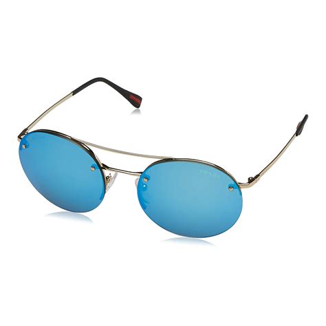 prada men s round aviator sunglasses matte gold blue mirror
