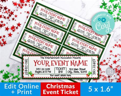christmas event ticket template printable  editable etsy