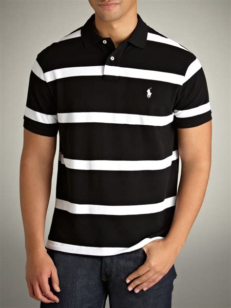 polo ralph lauren custom fit stripe polo shirt  blackwhite black  men lyst