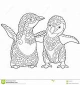 Zentangle Stylized Penguins Young Adult Coloring sketch template