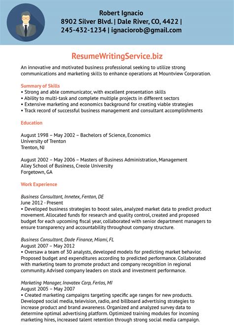 business consultant resume sample