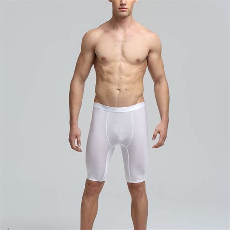 men s solid ultra thin ice silk seamless lengthening boxer sexy mens