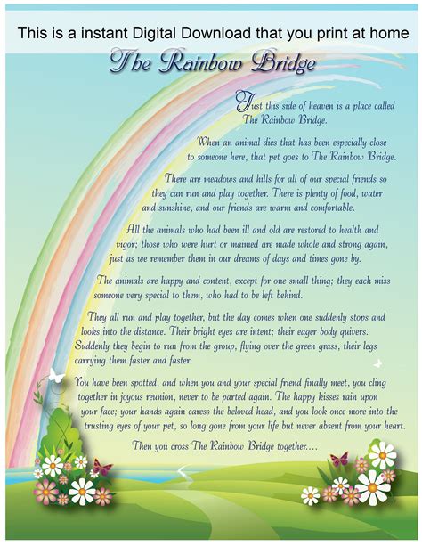 printable rainbow bridge poem   hands  amazing