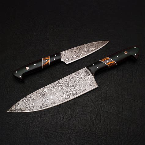 damascus chef knife set  piece  black forge knives touch  modern