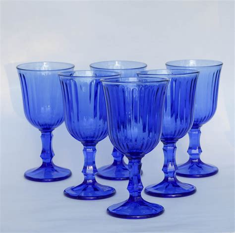 Set 6 Vintage Bristol Blue Wine Glasses Goblets 14 5 By Plenishin