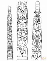 Totem Coloring Poles Native Pages Pole Drawing Printable American Haida Tlingit Indian Tattoo Worksheets sketch template