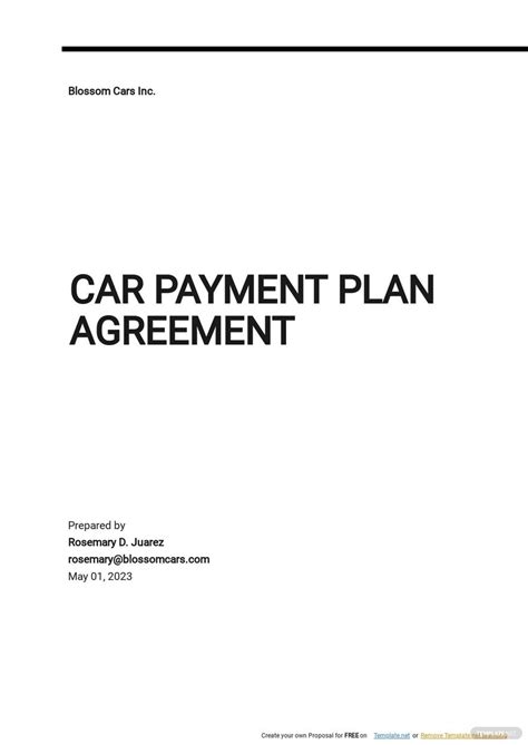 vehicle payment plan agreement word  eforms bankhomecom