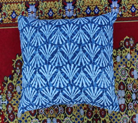khushi handicraft indigo blue hand block printed cotton cushion cover