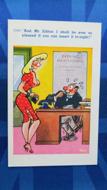 Risque Comic Postcard 1950s Big Boobs Nylons Stockings Newspaper