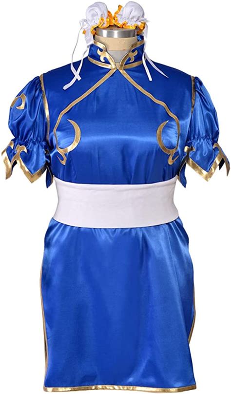 Miccostumes Womens Chun Li Cosplay Costume Extra Large Blue And White