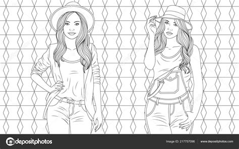 beautiful girls coloring pages stock vector image  candrey