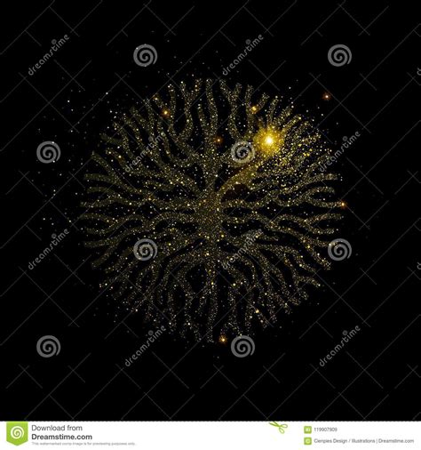 abstract tree shape   gold glitter dust stock vector illustration  magic dust