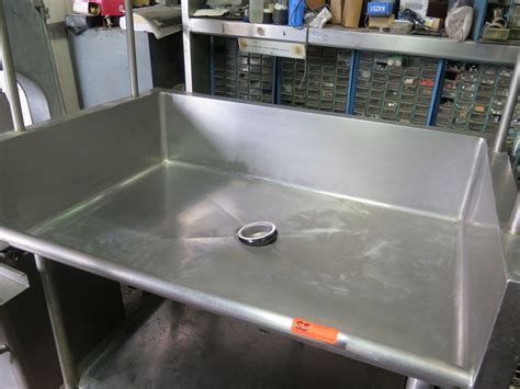 mobile stainless steel prep table  drail hole overhead rack undershelf