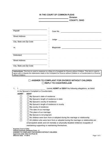 divorce papers template   divorce papers printable
