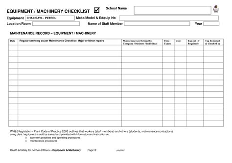 machine maintenance checklist templates  allbusinesstemplates