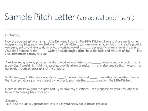 sample pitch letter  actual