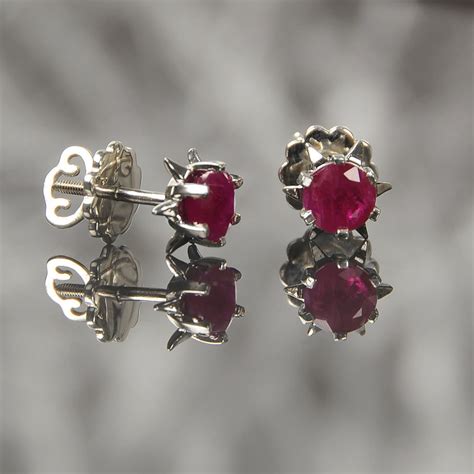 genuine ruby stud earrings natural ruby earrings natural ruby etsy