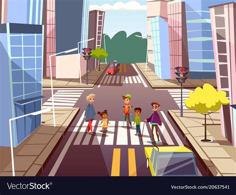 cartoon people crossing road concept royalty  vector