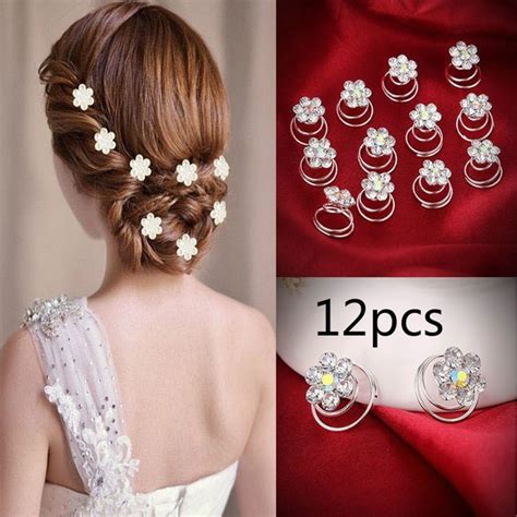 12pcs Crystal Rhinestone Flower Bridal Wedding Hair Pins Hairgrips